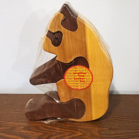New Vintage Wooden Panda Scroll Saw Puzzle 5 Piece Stained Tucker Toys 9" - Picture 1 of 11